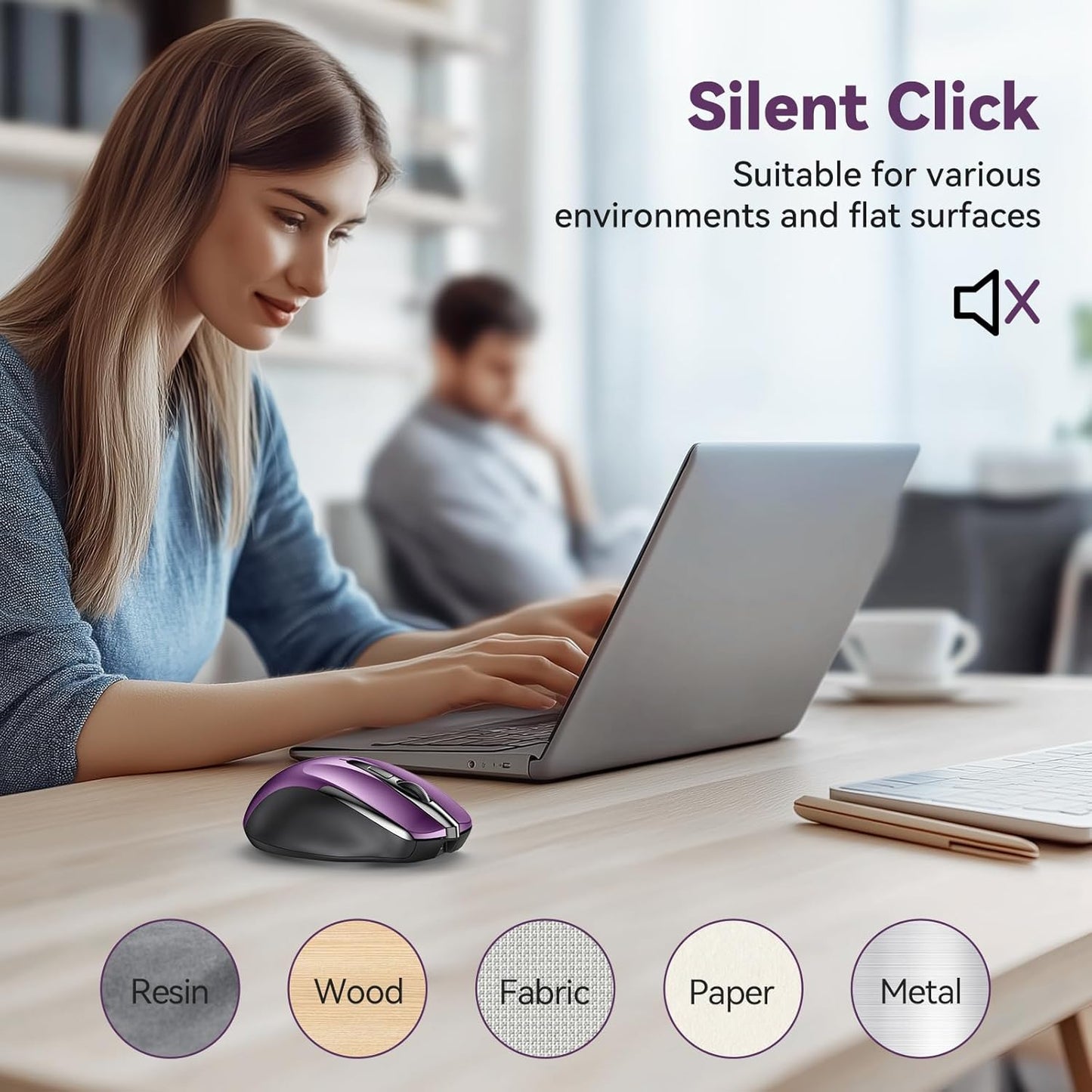 Bluetooth Mouse (BT5.0/3.0 & 2.4G) Rechargeable Wireless Mouse, 4800 DPI Optical Tracking, 6 Adjustable DPI, 2.4GHz with USB A Receiver, Quiet Clicks, Ergonomic Grips, 6 Buttons - Purple