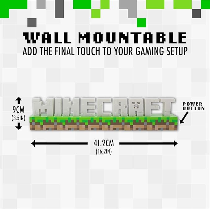 Minecraft Logo Light - Minecraft Lamp, Gaming Room Decor, and Bedroom Night Light - Minecraft Desk Accessories and Gifts for Fans - 2 Light Modes