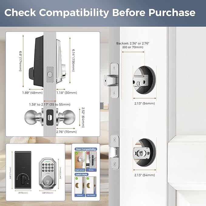 Keyless Entry Door Lock Deadbolt with Handle Set: 100 Code Front, Keypad with Handle, Electronic Keypad Deadbolt with 2 Knob, One Touch Lock, Auto Lock Easy to Install