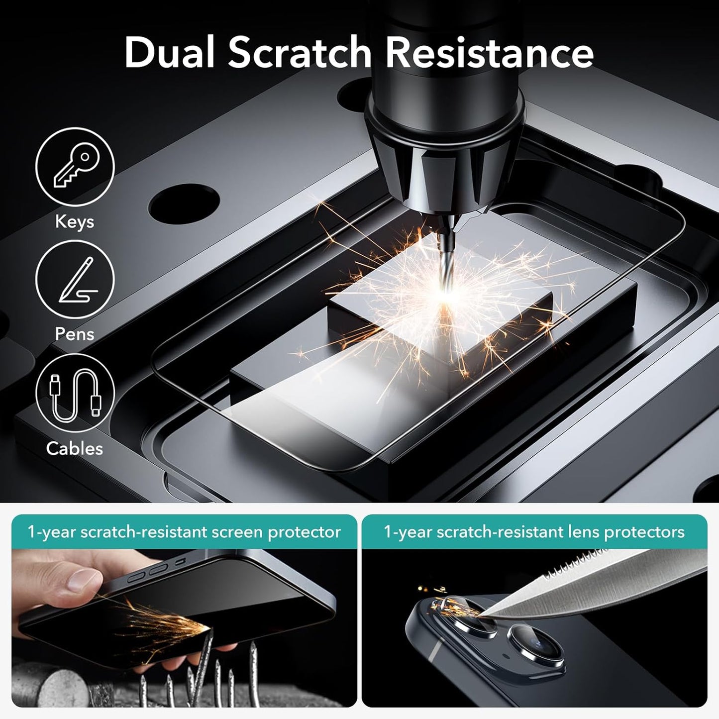 ESR 3+1 Pack for iPhone 15 Plus Screen Protector, 3 Black Edge Tempered-Glass Film and 1 Set Camera Lens Protector, 2.5D Curved Edges, Full-Coverage Military-Grade Protection, Scratch Resistant