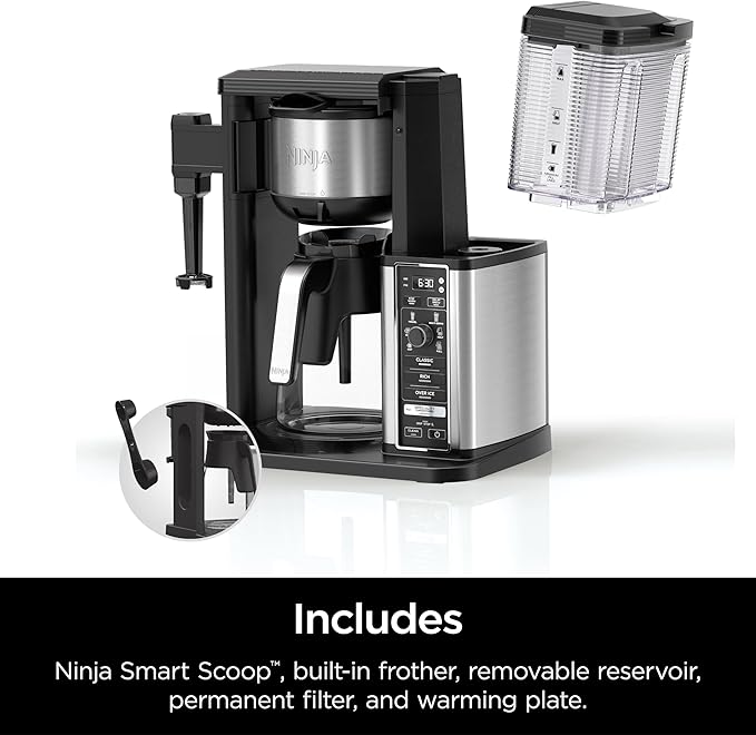 Ninja Specialty Coffee Maker, Hot & Iced Coffee, 6 Brew Styles, 8 Sizes, Small Cup to Travel Mug, 10-Cup Carafe, Fold-Away Frother, Permanent Filter, Removable Reservoir, Black, CM401
