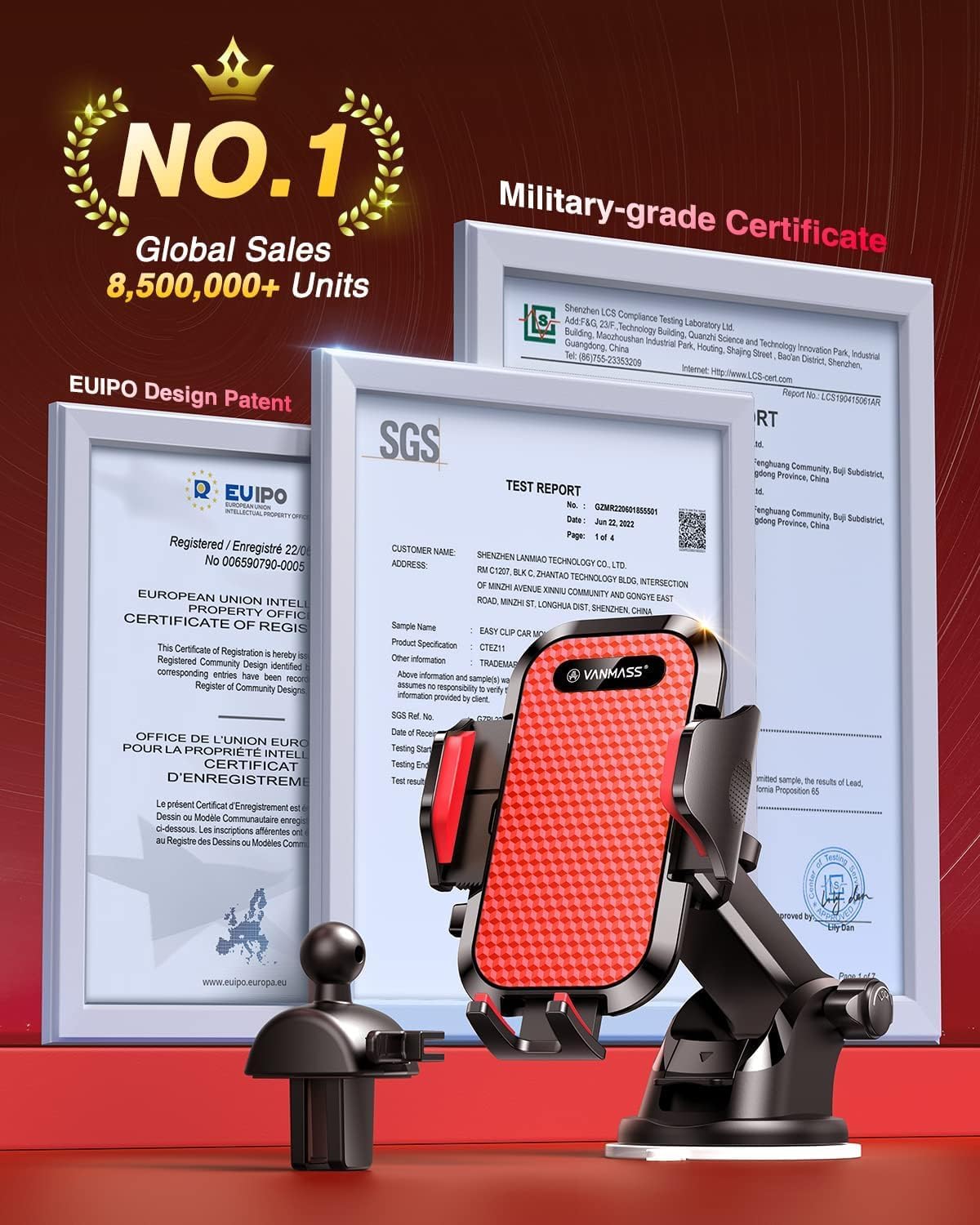 VANMASS 2025ใTrue Military-Gradeใ Phone Holders for Your Car ใ65+LBS Strongest Suction & Clipใ Ultimate Cell Phone Mount Dashboard Window Vent for iPhone 16 Pro Max 15 14 13 12 Samsung Android Truck