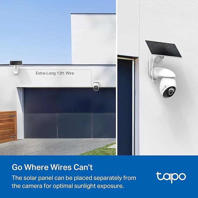 Tapo 4K Outdoor Pan/Tilt Wireless Security Camera - Battery with Solar Charging, 360ยฐ Motion Track, 24/7 Capture, Person/Vehicle Detection, Subscription-Free Local Storage or Optional Cloud, C660 KIT