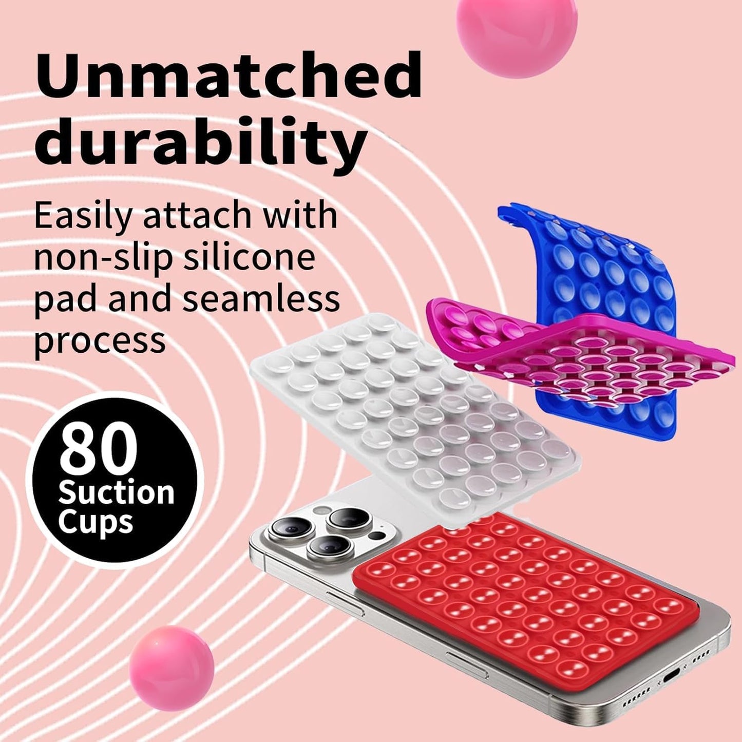 Suction Phone Mount Double Sided Octo Buddy for MagSafe Case, Silicone Sticky Grip Secure Holder for iPhone, Hands-Free Taking Photo/Recording Video/Live Streaming for Instagram Influencer(red)