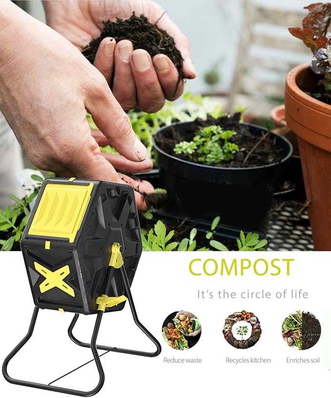 18.5 Gal Tumbling Compost Bin from BPA Free Material - Outdoor Single Rotating Chamber Composters,with Easy-Turn, Fast-Working System for Garden/Patio