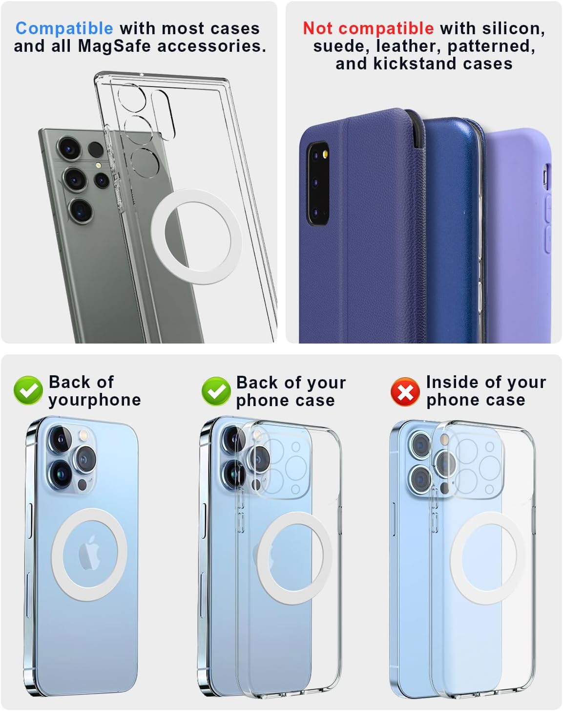 Magnetic Adapter Rings,Compatible with Kindle Pop Socket Magnetic,for Magsafe Accessories & Wireless Charging for iPhone 15/14/13/12 Mini Plus Pro Max/Pixel 8/ S24 Ultra/ S23 and More