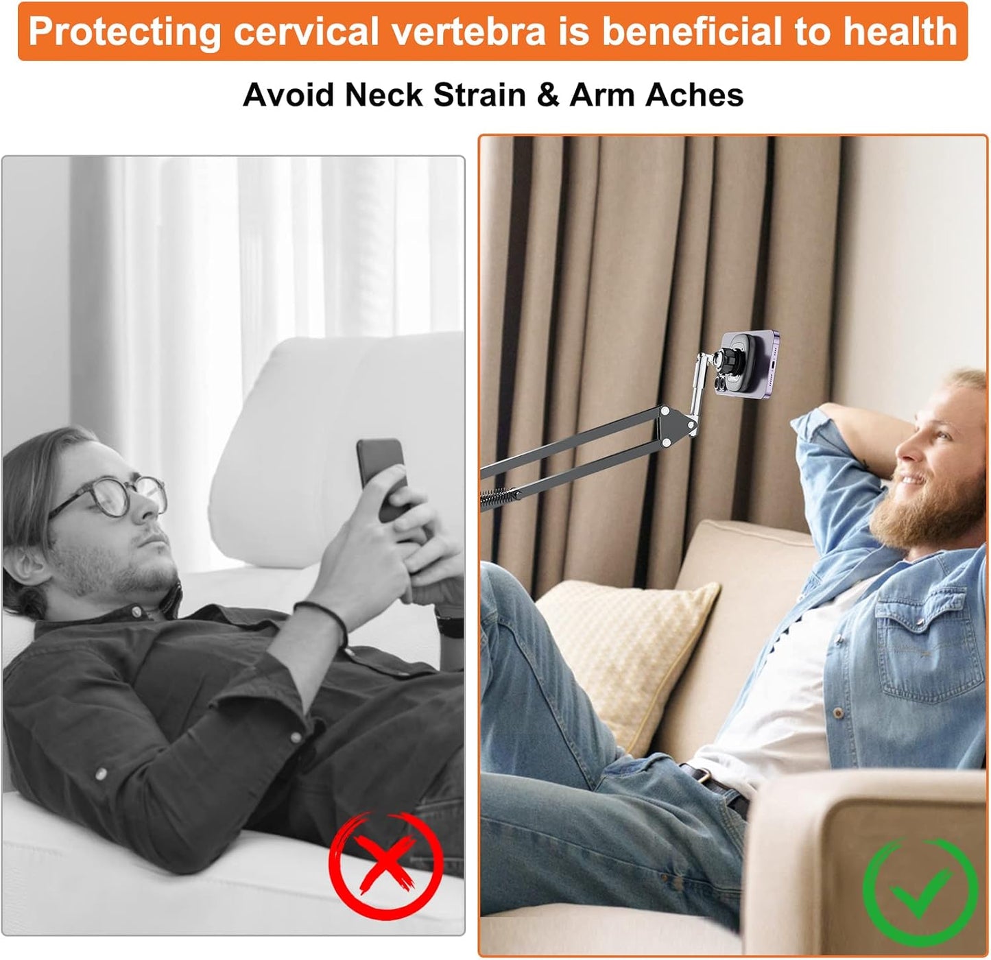 UURIG Overhead Phone Mount Stand with Magsafe, Articulating Arm Cell Phone Holder for Desk, Cell Phone Holder for Live Streams, Zoom Calls, Online Teaching, Selfies, Remote Working