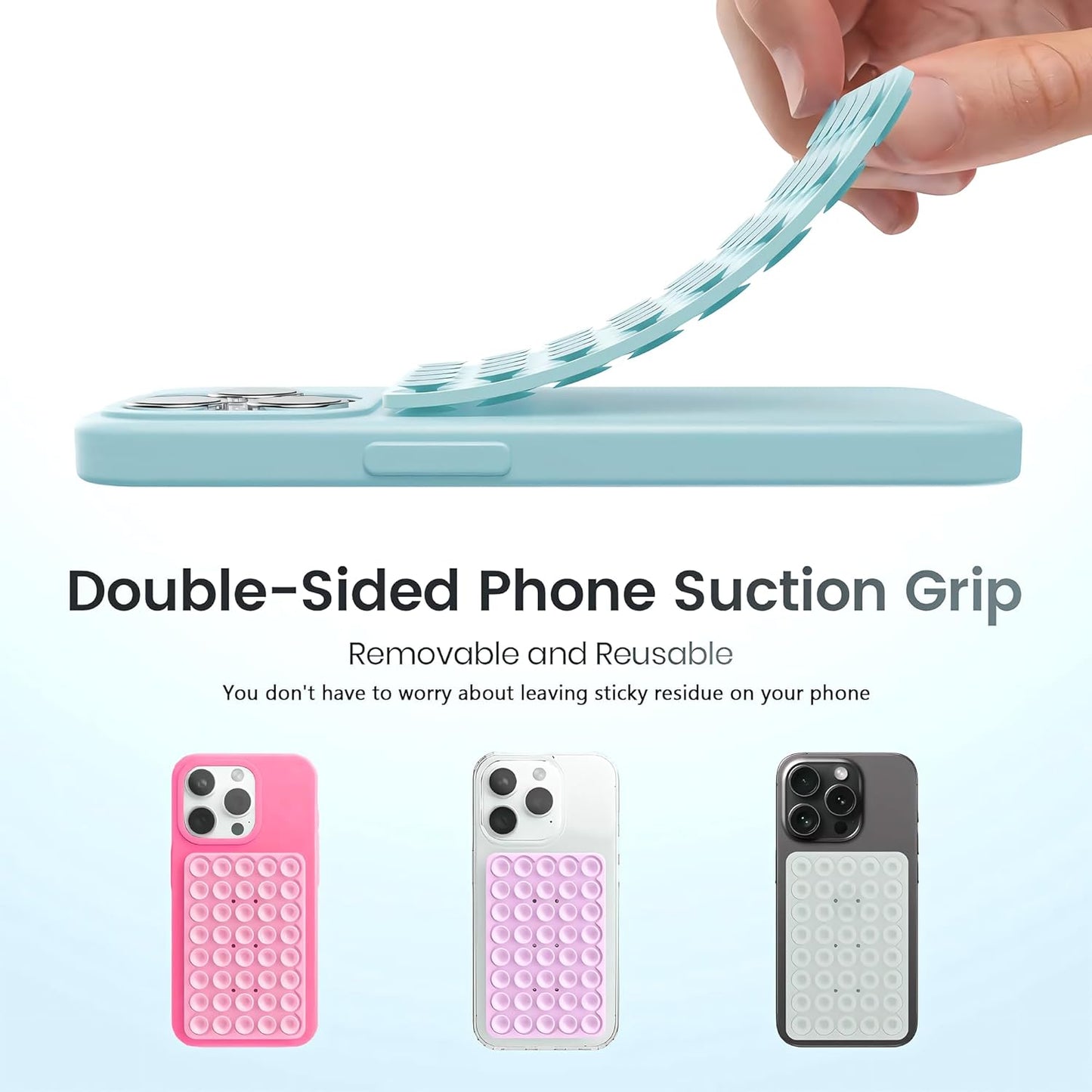 Silicone Double-Sided Suction Cup Phone Case Detachable Mount, Fidget Sticky Phone Grip Hands-Free Phone Accessories for Selfies & Videos, Trending TikTok items for iphone & Android(3.74"x2.2", White)
