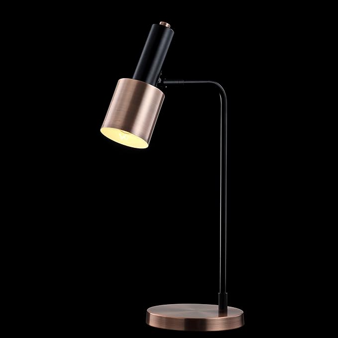 JONATHAN Y 22" Black/Copper Metal LED Task Table Lamp, Mid-Century Modern Desk Lamp for Home Office, Curved Iron Pedestal, UL Listed, LED Bulb Included JYL6101A