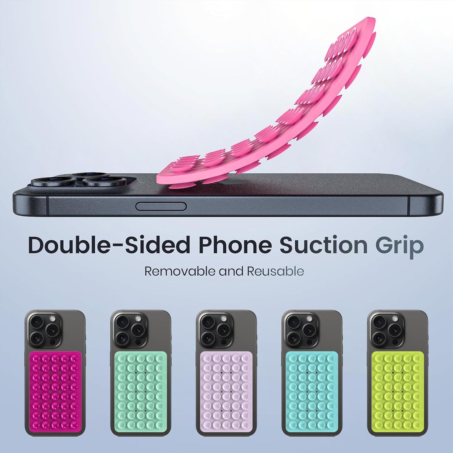 Silicone Double Sided Suction Phone Case Mount, Detachable Hands Free & Strong Grip Holder for Selfies & Videos, Compatible iPhone Android (Pink, 1Pack)