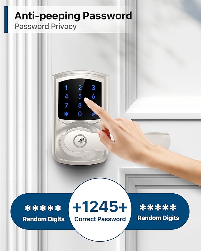 HIDALIFE Keyless Entry Door Lock, Keypad Door-Lock with Handle, Touchscreen, Auto-Locking, Anti-peep Password, Easy to Install for Front Doors, Home, Office, Satin Nickel 2 Pack