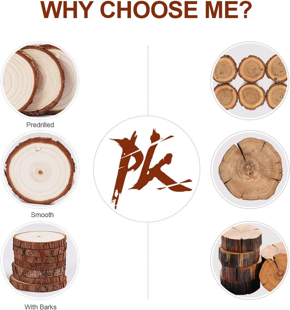 5ARTH Natural Wood Slices - 20 Pcs 3.5-4.0 inches Craft Unfinished Wood kit Predrilled with Hole Wooden Circles for Arts Wood Slices Christmas Ornaments DIY Crafts