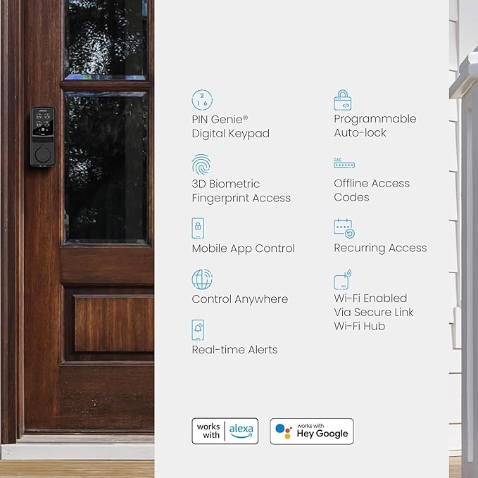 Lockly Secure Pro Smart Deadbolt, Wi-Fi Smart Lock, Keyless Entry with PIN Genie® Keypad, 3D Biometric Fingerprint, Auto Lock, Rekeyable-Venetion Bronze