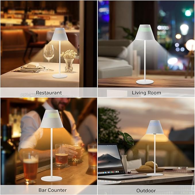 Honeywell M1 Cordless Small Table Lamp Rechargeable, 5200mAh Battery Operated LED Table Lamp, 4 Color 9RGB Stepless Dimmable Touch Control Night Light for Bedroom Restaurant Bedside (1, White)