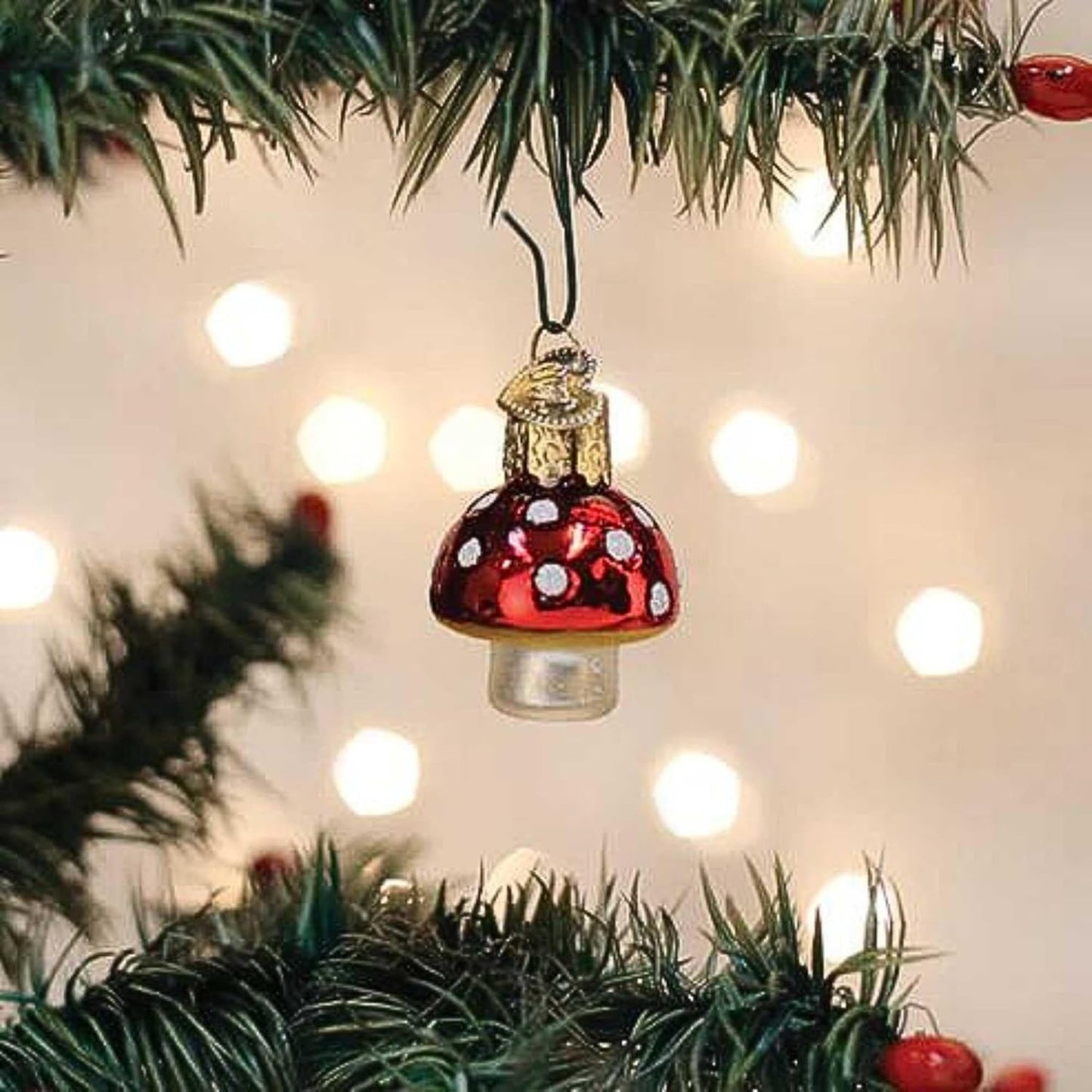Old World Christmas Mini Lucky Mushroom Glass Hanging Ornament