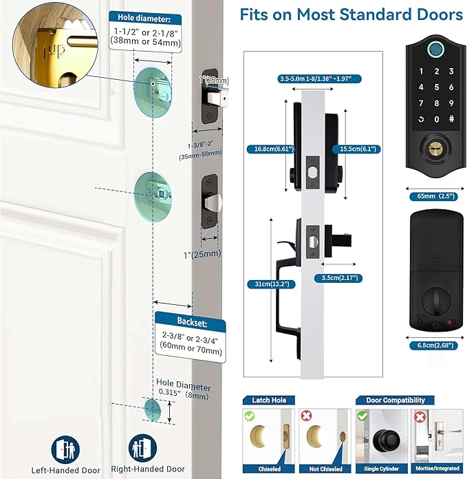 Harfo Fingerprint Smart Door Lock for Front Door with Handle Set, App Control, Keyless Entry Keyless Deadbolt, Digital Electronic Touchscreen Keypad, Auto Lock, Easy to Install, Black