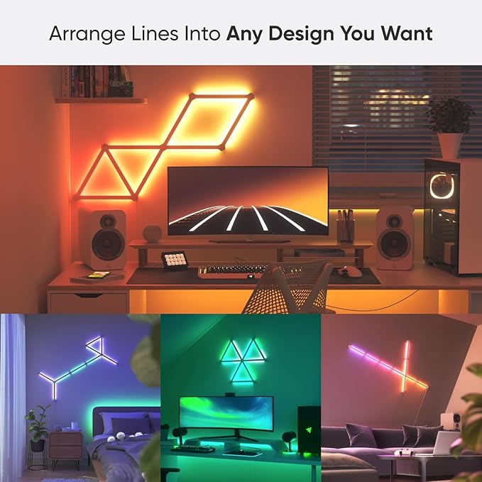 Nanoleaf Lines LED Wall Lights, RGBW Smart Geometry Wall Light Bar with Music & Screen Sync, WiFi Wall Light Panels with Alexa & Google Assistant for Gaming Room, Streaming (Expansion Pack, 3 Lines)