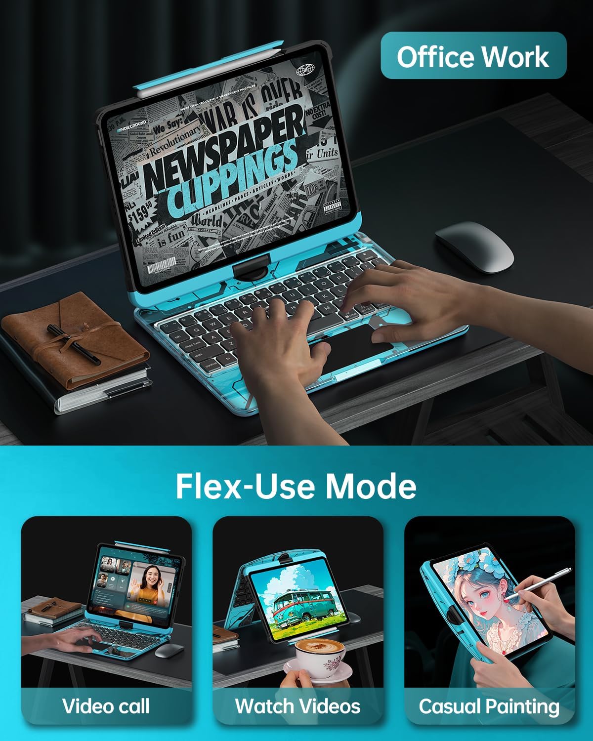 Intermerge for iPad 9th 10.2 inch Keyboard Case, 360° Transparent Multi-Touch Trackpad, 7-Color Backlit Keyboard, Pencil Holder, Type-C, Power Indicator for 9th/ 8th/ 7th - Nebula Core X