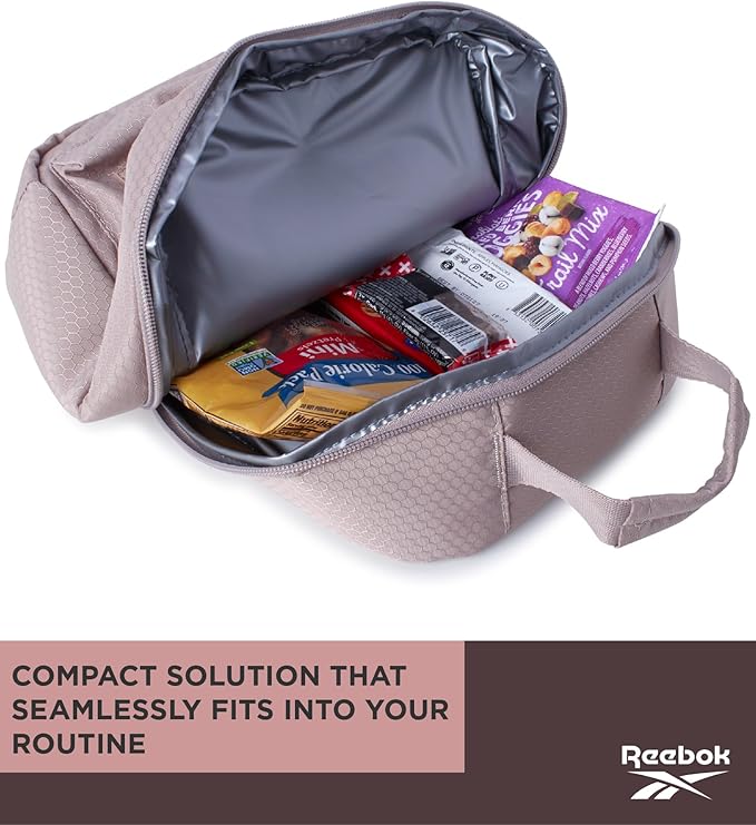 Reebok Mens and Womens Lunch Bag - Portable Insulated Work Lunch Box for Women and Men with Two Compartments and Handle, Size One Size, Quinn Taupe