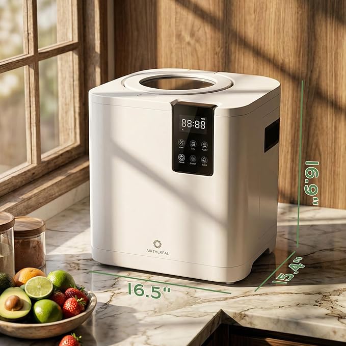 Airthereal Revive R800 Lite Electric Kitchen Composter, 5L Countertop Food Waste Recycler with Self-Cleaning, Odorless Operation & Touch Screen, Quiet, Fast Composting for Home, No WiFi, White