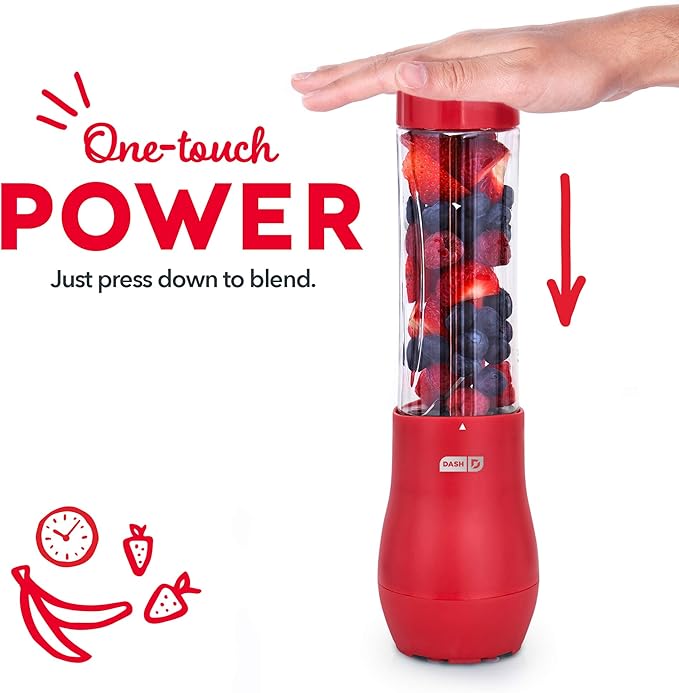 Dash Mighty Mini 10 oz Compact Personal Bottle Blender with Travel Lid, Red