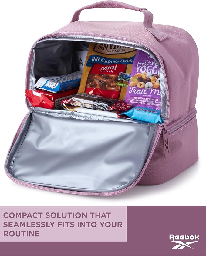 Reebok Mens and Womens Lunch Bag - Portable Insulated Work Lunch Box for Women and Men with Two Compartments and Handle, Andy Infused Lilac