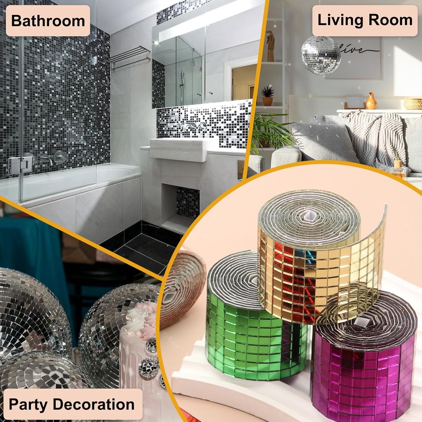 PATIKIL 5x5mm Self Adhesive Mirrors Mosaic Tiles, 3600 Pcs Square Mini Glass Mosaic Disco Tile Sticker for DIY Craft Disco Ball Party Decoration, Black