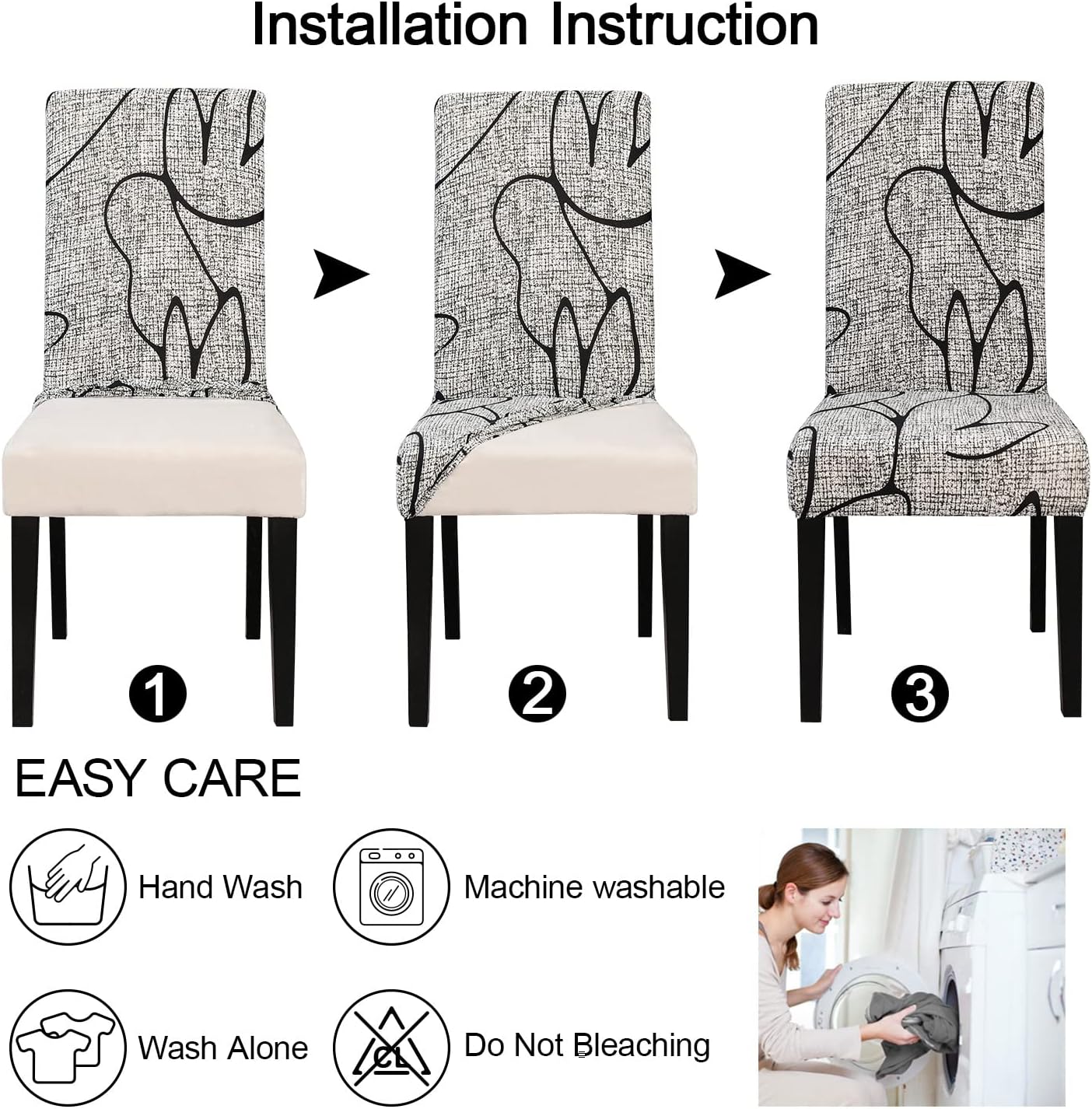 JQinHome Pattern Chair Covers for Dining Room Set of 2, High Stretch Removable Washable Parsons Chair Slipcover for Home Party Hotel Wedding Ceremony (2PCS, Lotus Gray)