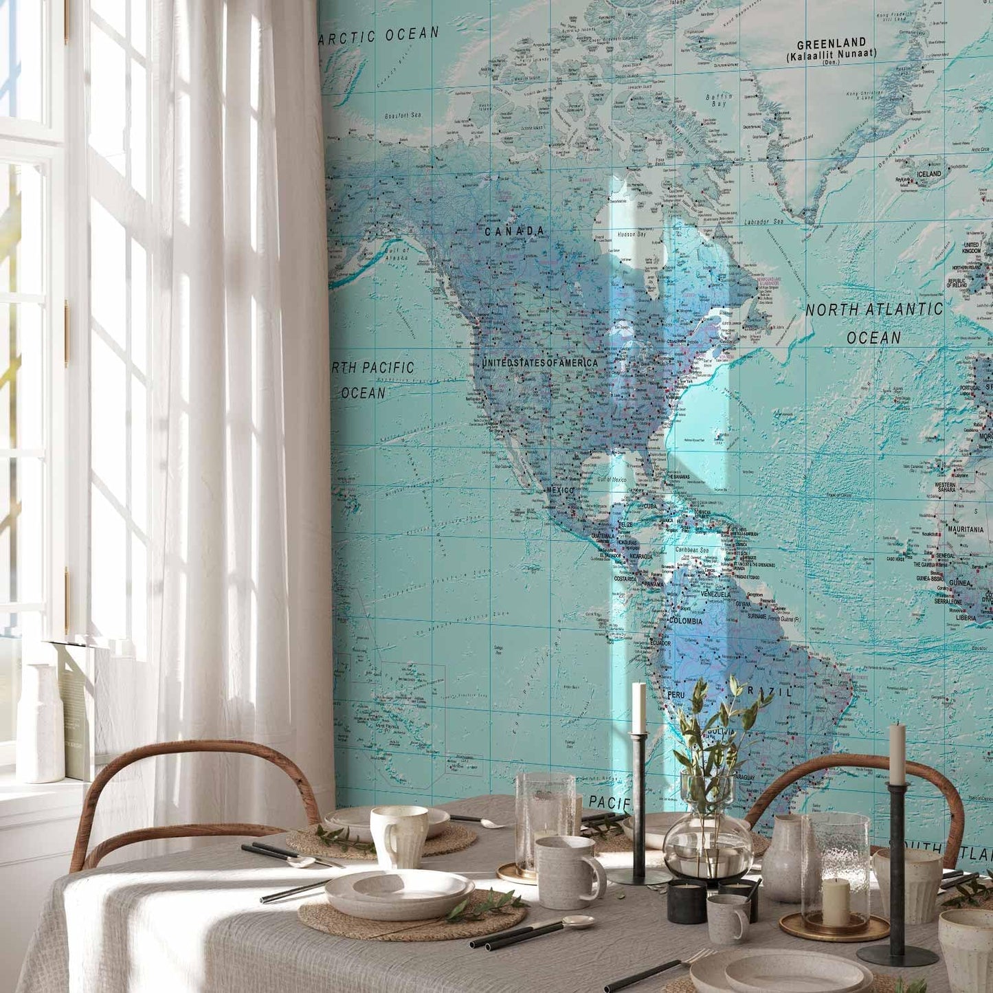 artgeist Wall Mural World Map 138x101 in - XXL Non-Woven Wallpaper Fleece Wall Decor Photo Print Picture Image Design Home Map of The World k-A-0091-a-b