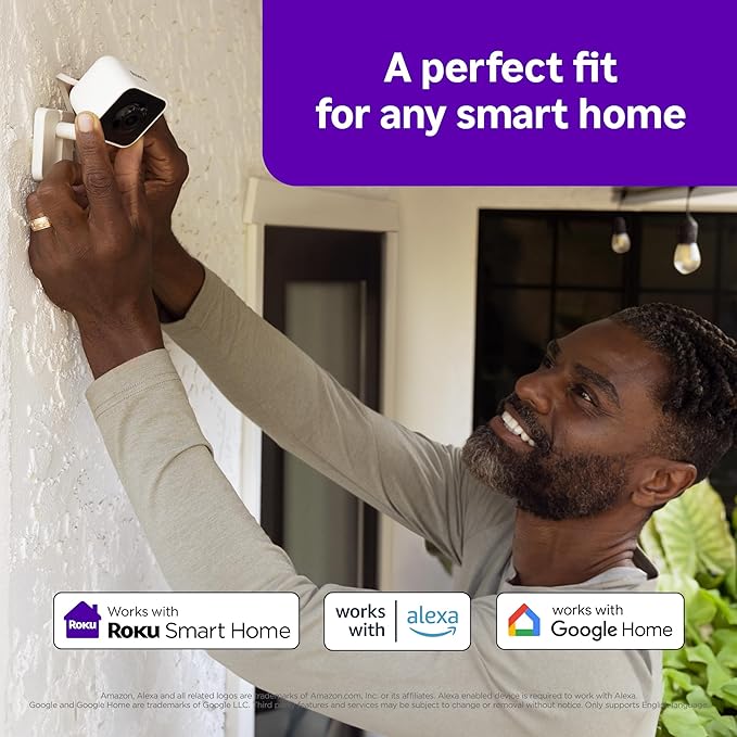 Roku Outdoor Camera - Home Security - IP65 Weather Resistant Wired Security Camera & Pet Monitor with 1080p HD Night Vision, Compatible with Alexa & Google, WDR, Motion & Sound Detection (Pack of 4)