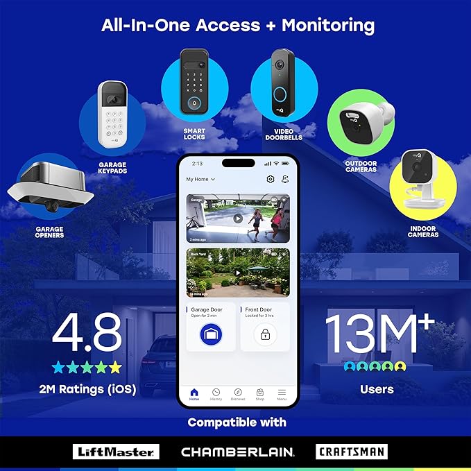 myQ Garage Plug-in Camera Gen 2 – 2K Smart Wi-Fi Garage Camera with Night Vision, Wide-Angle Lens, 2-Way Audio, Magnetic Base & Motion Alerts, App Control – Compatible with Your Garage Door Opener