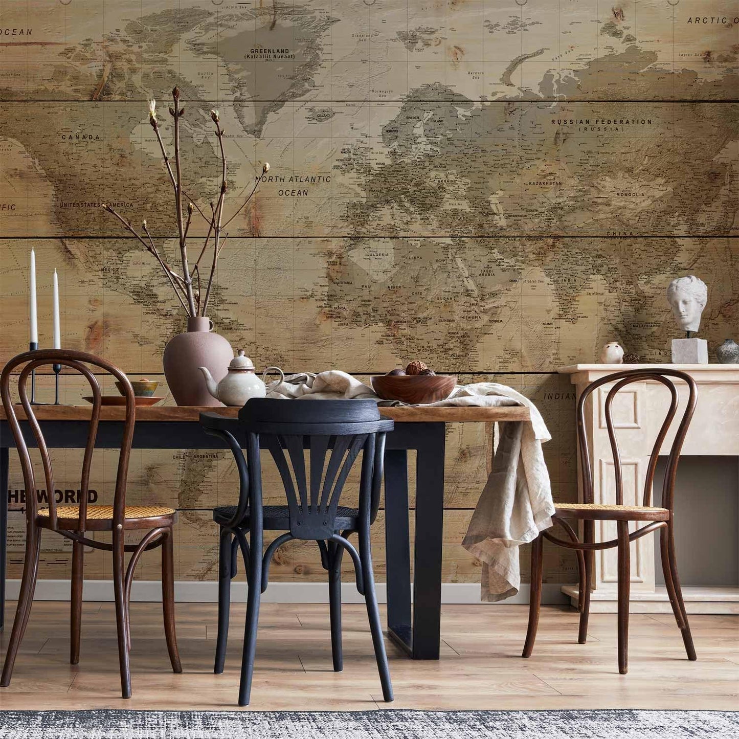 artgeist Premium Wall Mural World Map 79x55 in - XXL Non-Woven Wallpaper Fleece Wall Decor Photo Print Picture Image Design Home Map of The World k-A-0218-a-a