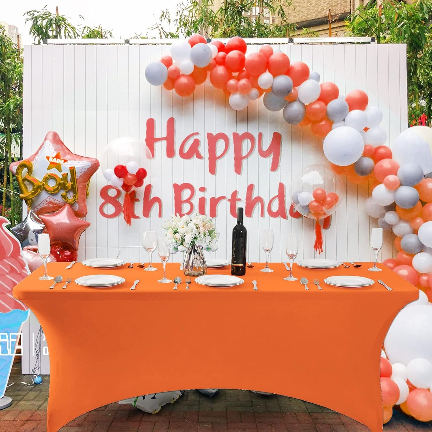 SuperO 2Pack Waterproof Spandex Table Cover for 6FT Table Universal Fitted Stretch Tablecloth for Party, Banquet, Wedding and Events-Orange