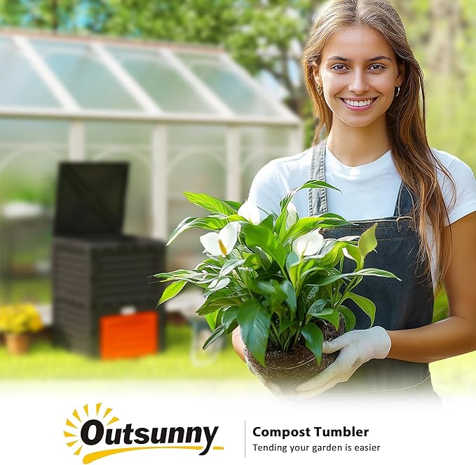 Outsunny Garden Compost Bin 80 Gallon Outdoor Large Capacity Composter Fast Create Fertile Soil Aerating Box, Easy Assembly, Orange