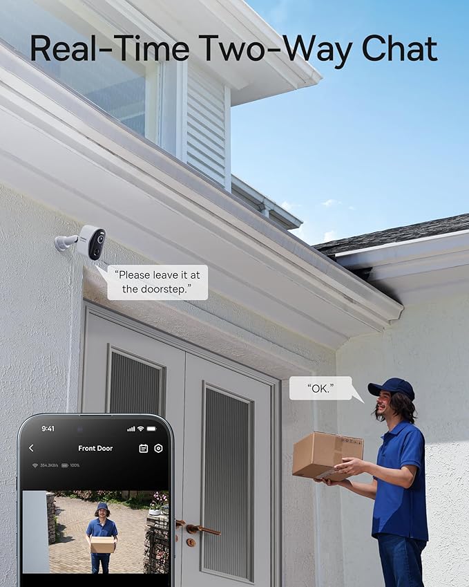 Baseus Wirelsss Cameras for Home Security, N1 3-Cam Kit with 2K Clarity, No Monthly Fee, 16TB Expandable Local Storage, 210-Day Battery Life, Spotlight & Alarm, Compatible with Alexa and Google Home