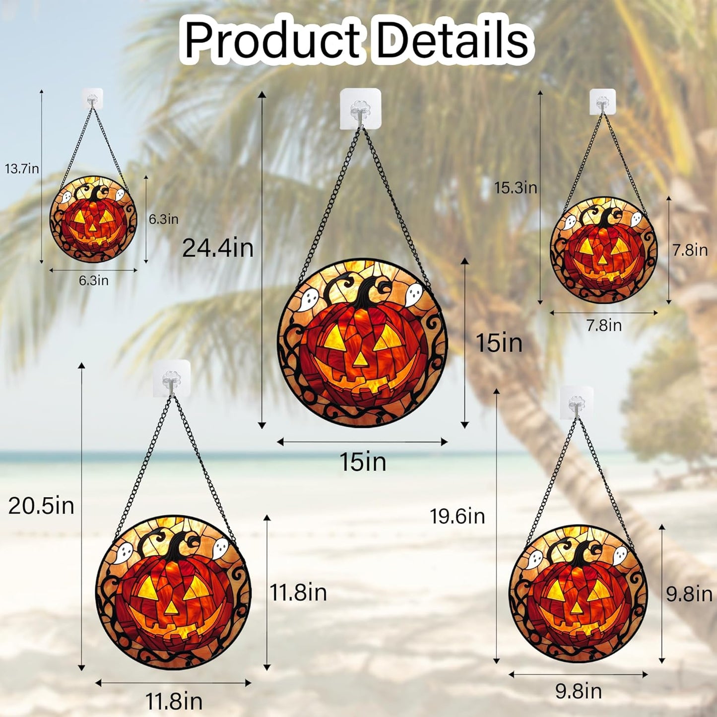Stained Glass Window Hanging - Halloween Decorations Evil Pumpkin Orange Suncatcher for Doors Garden Indoor Funny Spooky Sun Catchers Gothic Decor Horror Gifts for Women Men Friend 6.3 in
