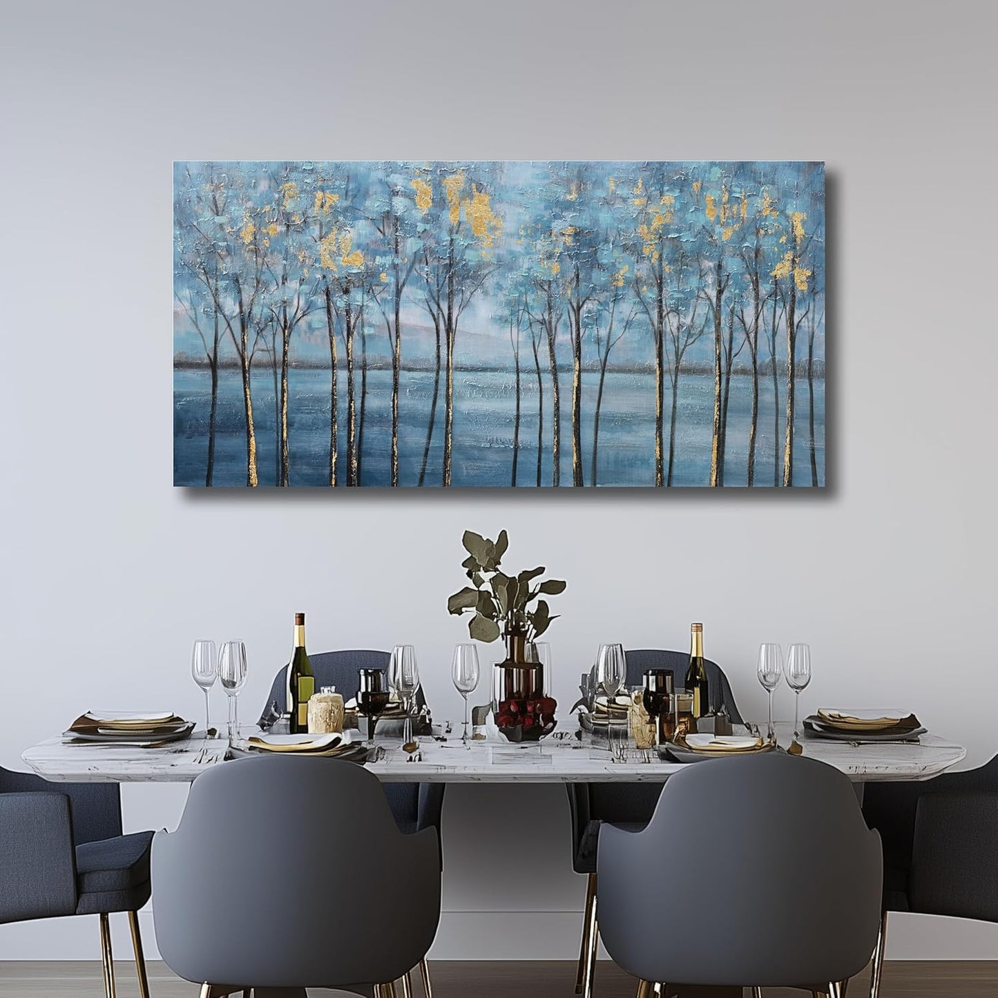 Belmrxne Tree Canvas Wall Art Modern Blue Artwork Hanging Aesthetic Canvas Painting Pop Art Wall Decor for Living Room Bedroom Dining Room Office Home Decor 24x48inch