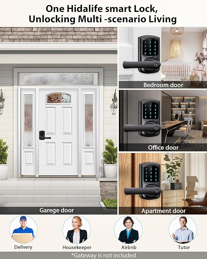 Hidalife Smart Door Lock with Handle, Keyless Entry Digital Lock with Keypad for Front Doors, Touchscreen, One-Touch Toggle, App Control