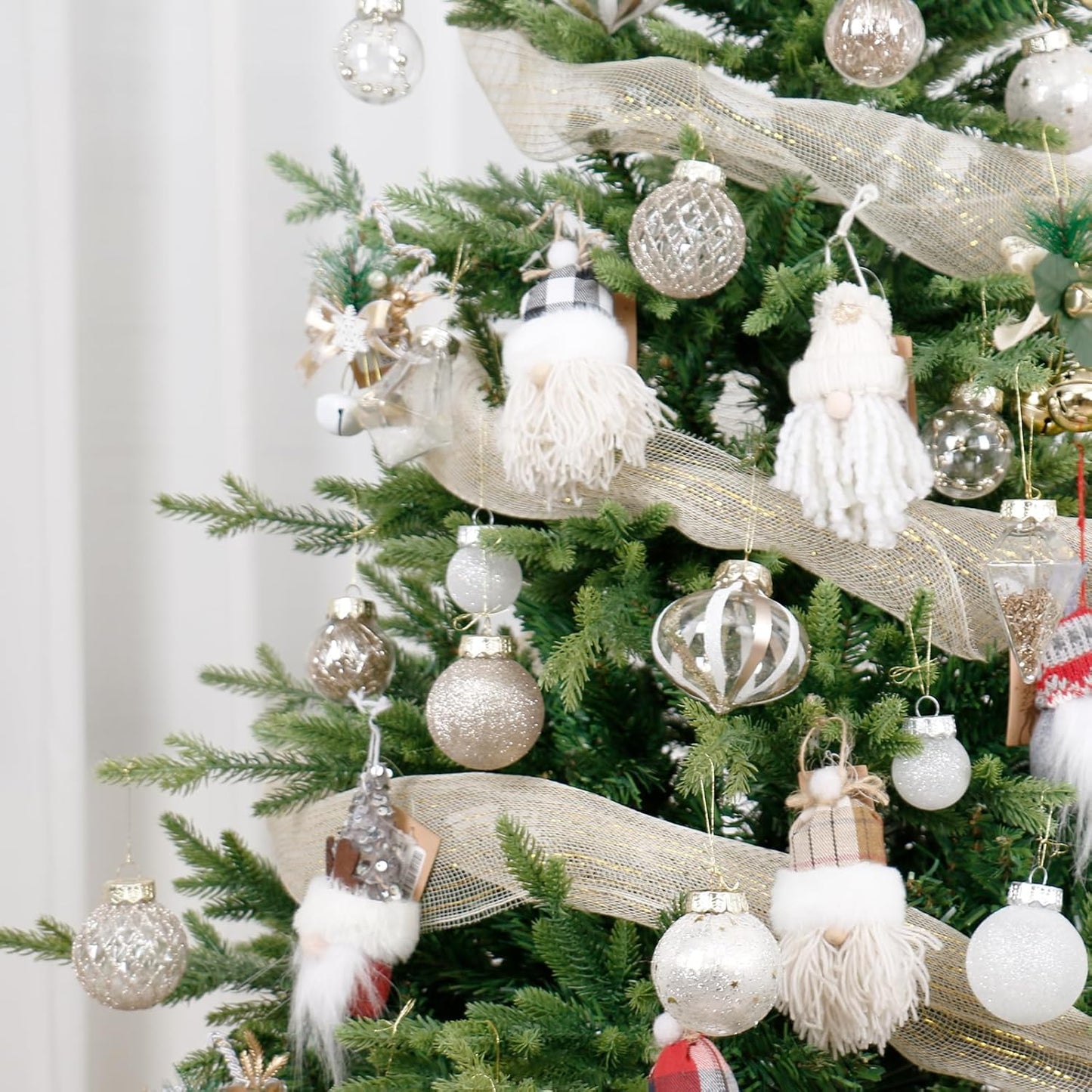 Christmas Ball Ornaments Set, 34PCS Clear Plastic Shatterproof Christmas Ornaments for Xmas Tree Hanging Decorations, for Indoor Home Thanksgiving Party Decor - Champagne/White.