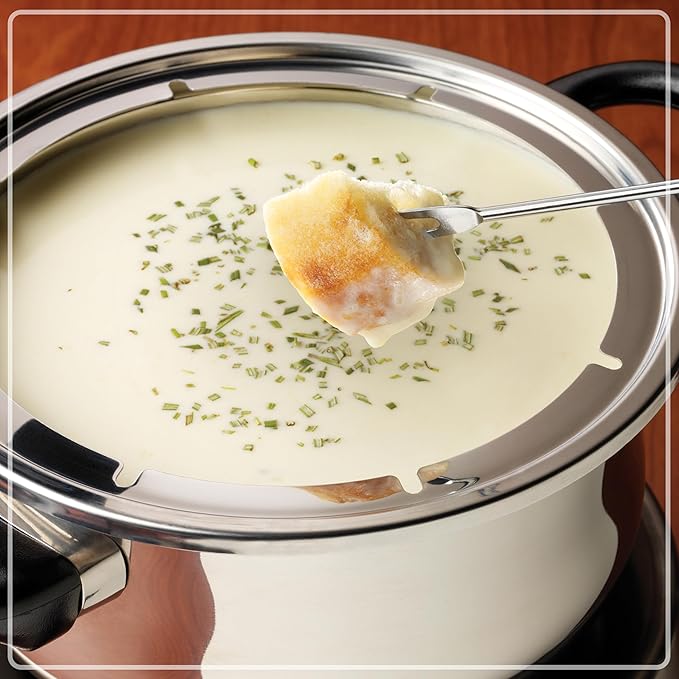 Nostalgia 6-Cup Electric Fondue Pot Set for Cheese & Chocolate - 6 Color-Coded Forks, Temperature Control - Stainless Steel Kitchen Gadgets and Appliances for Hors d'Oeuvres and More - Stainless Steel
