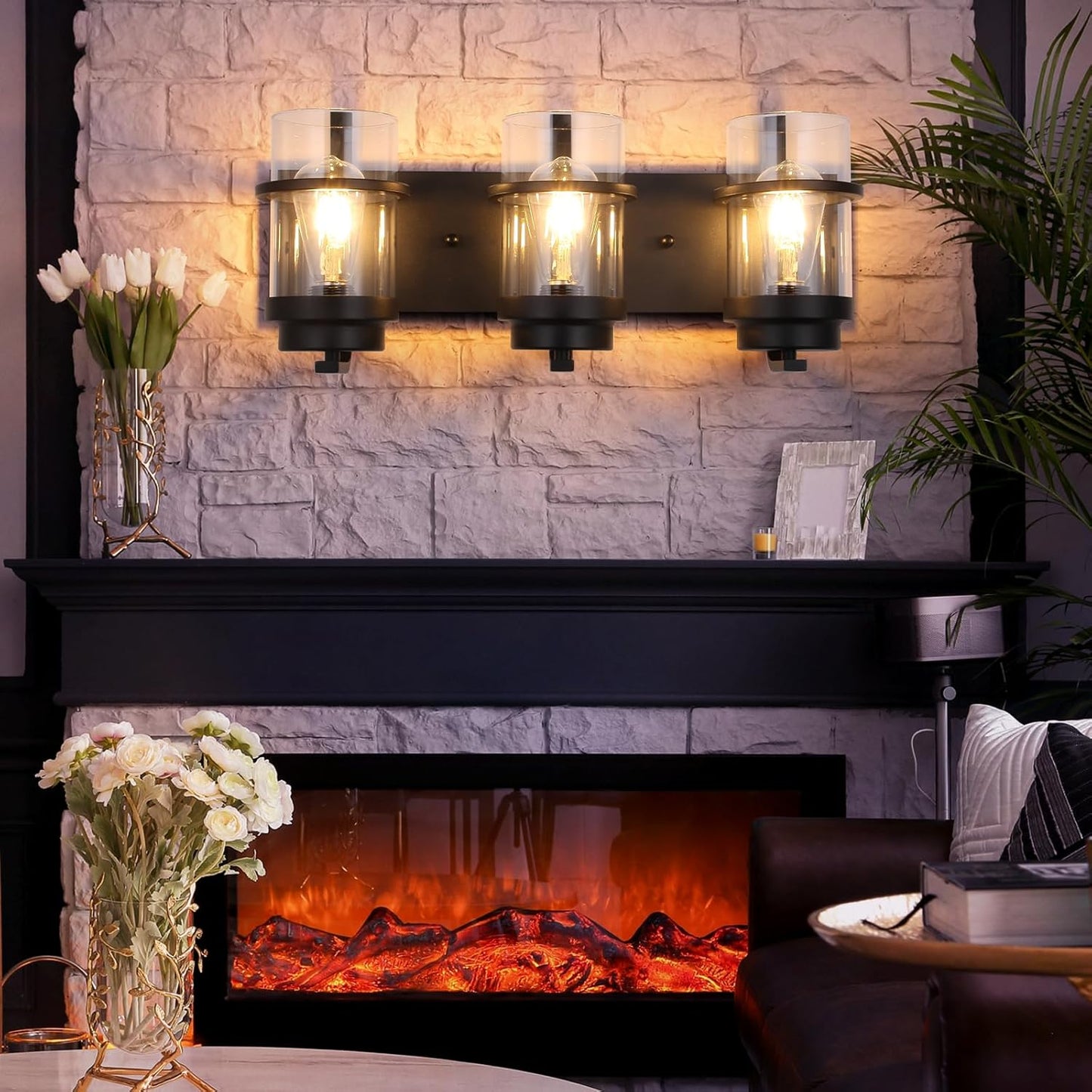 Bathroom Vanity Light Fixtures,Rustic Matte Black Vanity Lights 3 Bulb,Industrial Bathroom Light 3 Pack(Bulbs not Included)