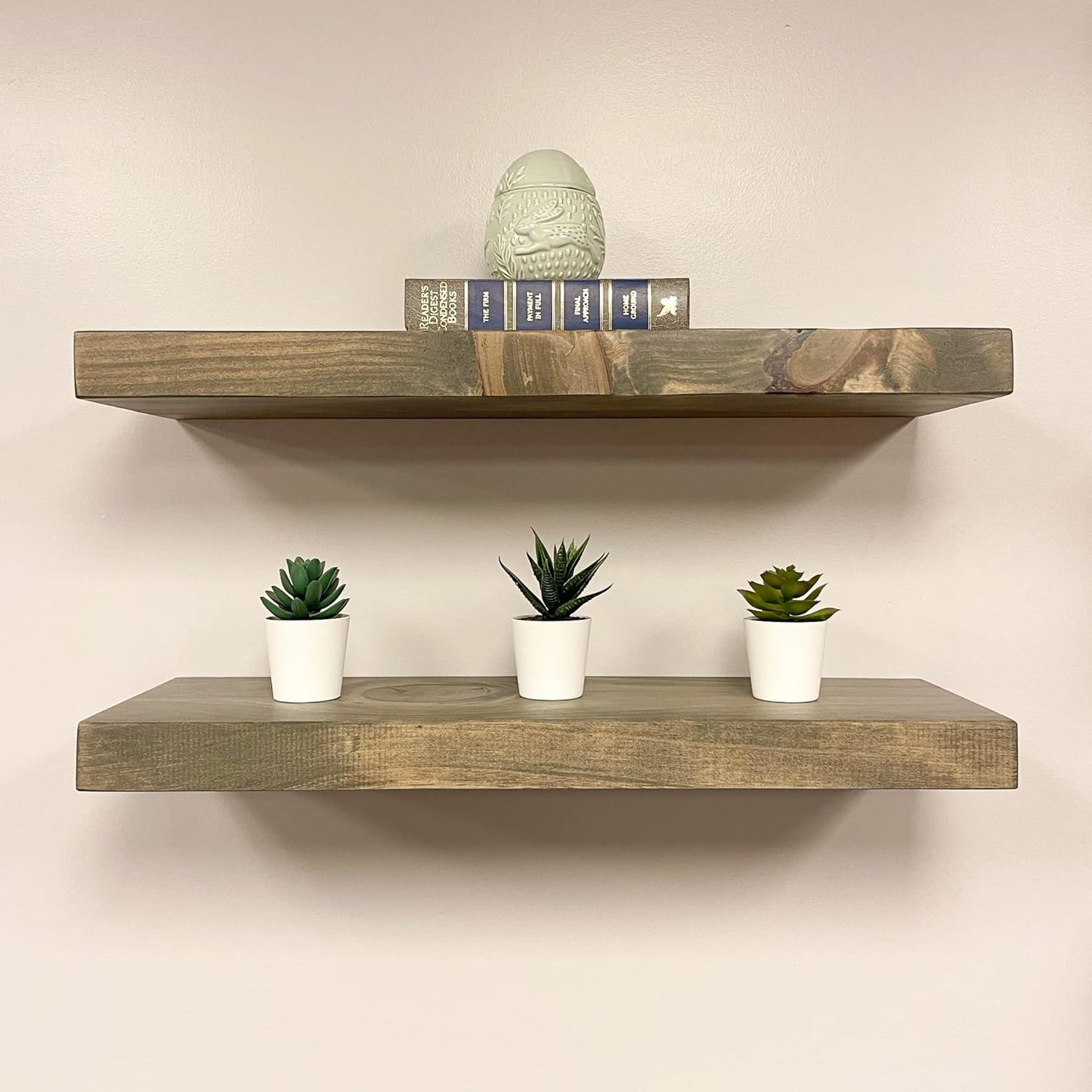 URBANDI, Rustic Floating Shelves, Set of 2, Hidden Bracket, Solid Wood, Heavy Duty, Wall Mounted Shelves, (Grey, 48Wx8D)