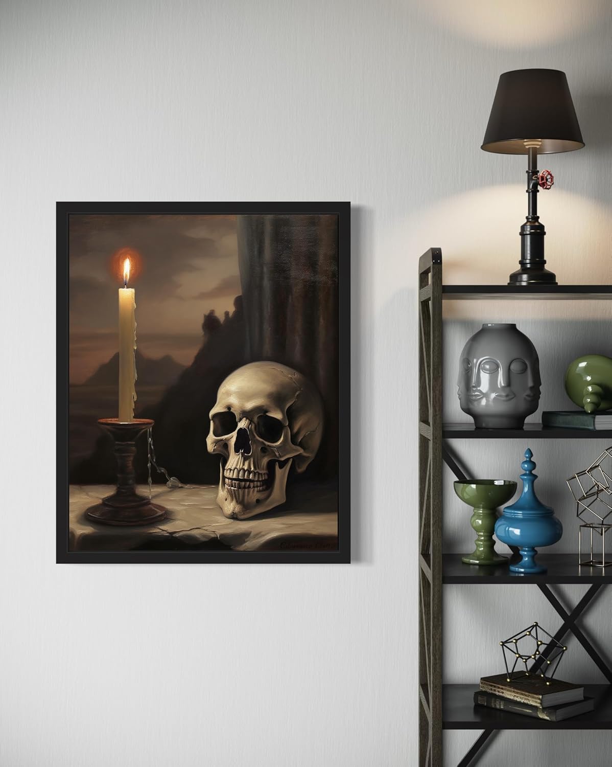 Skull and Candle Poster Art Print, Halloween Scary Vintage Wall Art Academia Spooky Painting Decoration for Horror Prints, Gothic Posters Bedroom Decor 89 (Skull and Candle, 8 x 10 inches, Unframed)