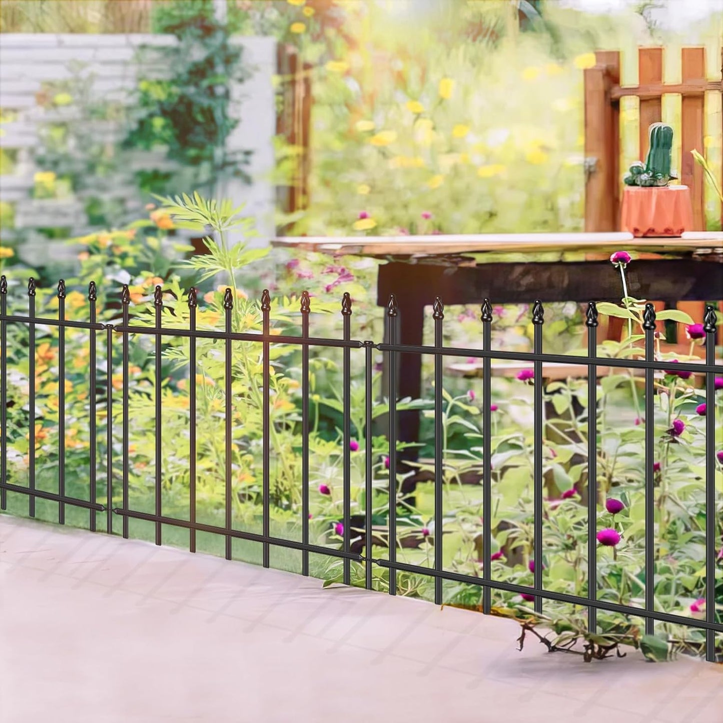 Decorative Metal Garden Fence 24 in H x 16 ft L,8 Panels + 9 Stakes Border Fence Panels Animal Barrier for Dogs, No Dig Garden Fencing for Yard Patio Flower Bed Lawn Outdoor,Black