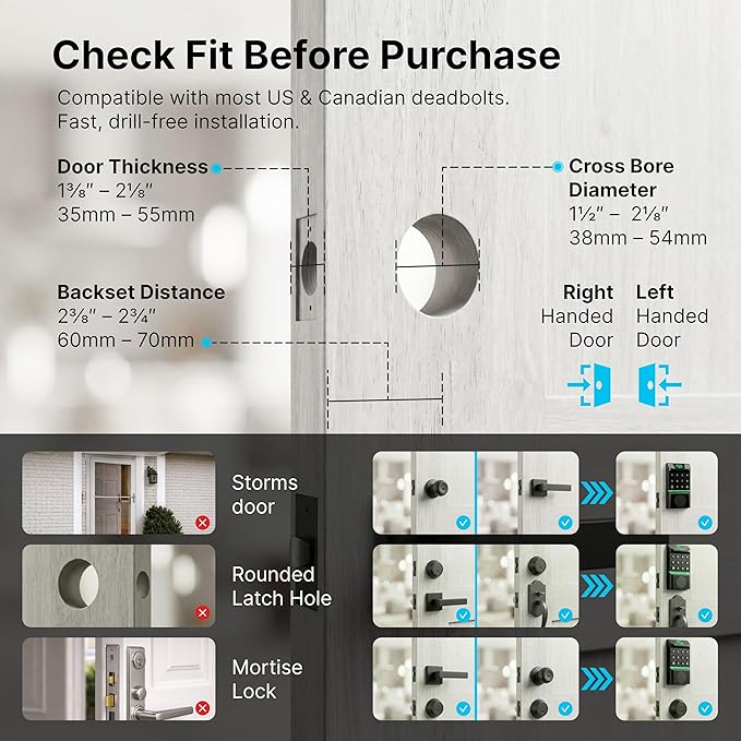 Miko i7 App & WiFi Smart Lock for Front Door - Fingerprint Keyless Entry Door Lock Deadbolt with Key Fob, Keypad, Auto Lock and Doorbell for Front Door, Waterproof & Easy Installation, Black