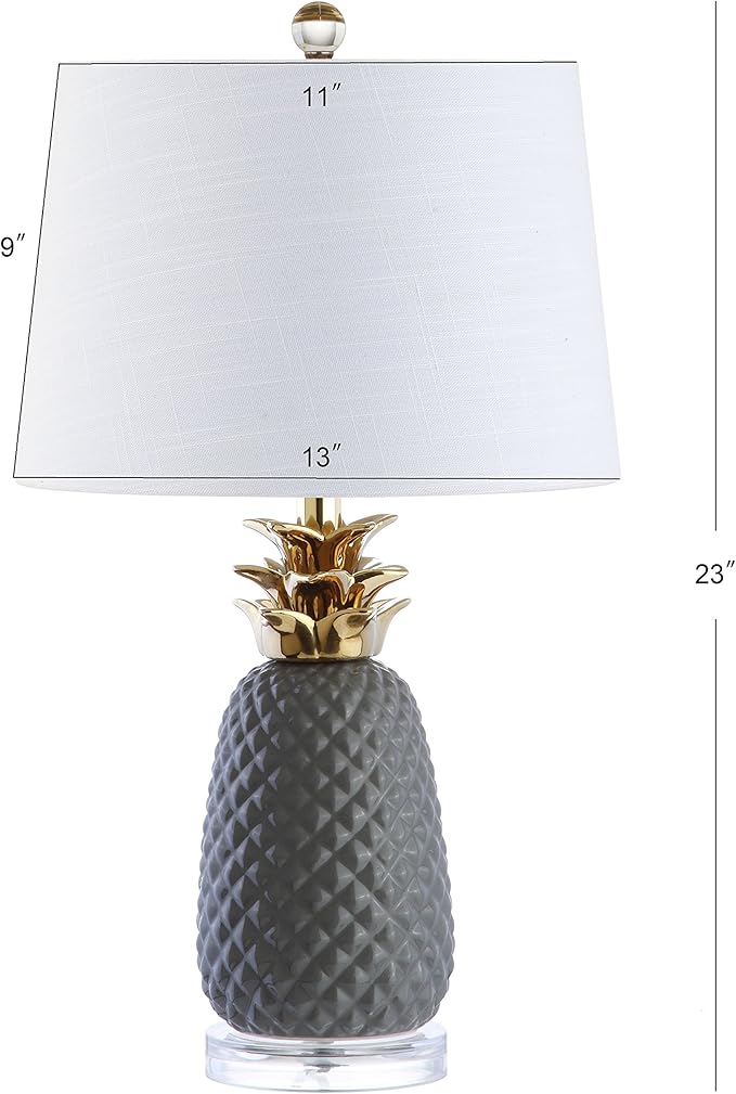 JONATHAN Y 23" Gray/Gold Pineapple Ceramic Table Lamp for Bedroom Decor, Modern Whimsical Bedside Nightstand Lamp with White Linen Drum Shade and LED Bulb (JYL4019B)