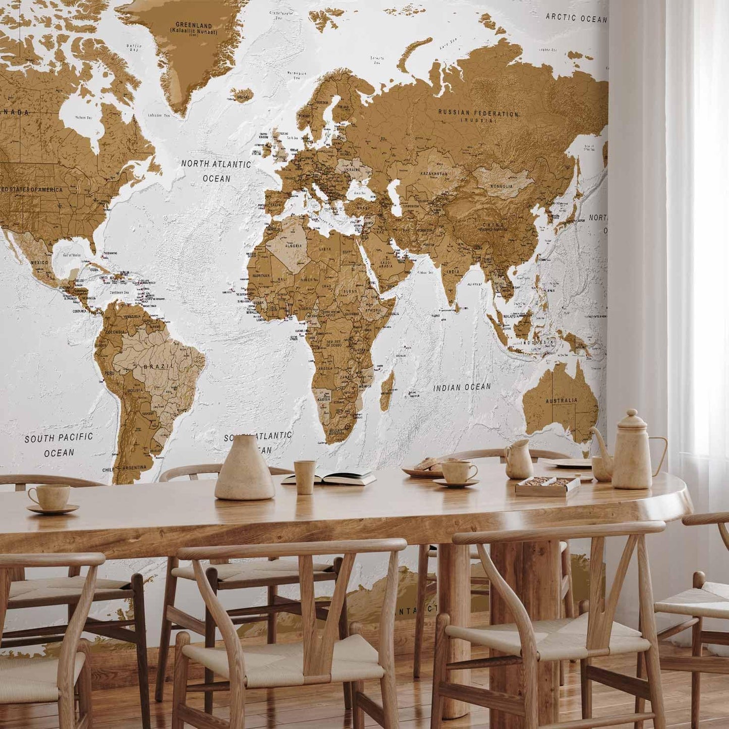 artgeist Premium Wall Mural World Map 138x101 in - XXL Non-Woven Wallpaper Fleece Wall Decor Photo Print Picture Image Design Home Map of The World k-A-0093-a-a
