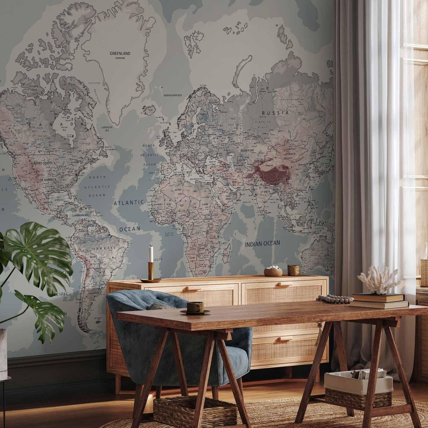 artgeist Wall Mural World Map 193x138 in - XXL Peel and Stick Self-Adhesive Wallpaper Removable Large Sticker Foil Wall Decor Print Picture Image Design Map of The World k-A-0061-a-c