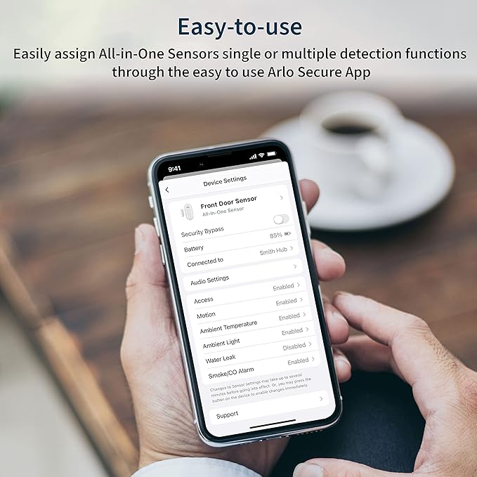 Arlo All-in-One Sensor - 8 in 1 with Open/Close Detection, Motion Sensor, Water Leak Detection, Freeze Detection, Tilt Detection, Smoke Alarm Listening, CO Alarm Listening - 1 Pack, Add-On, MS1001