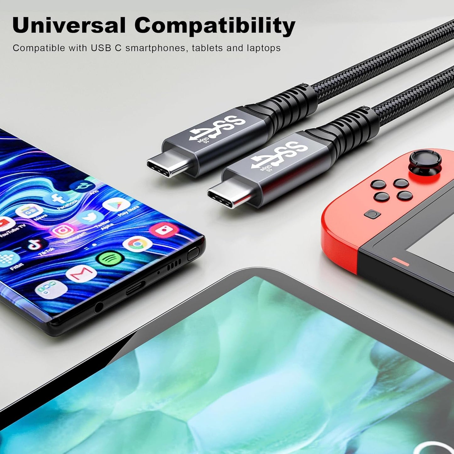 usb c 3.1 cable,usb c 10gbps type c data transfer cable 4K Video Output 100W Power Delivery Compatible with Thunderbolt 3 Tpye C Cord,Matebook, Chromebook and More Type-C Devices/Laptops/Hub,6.6FT(2m)